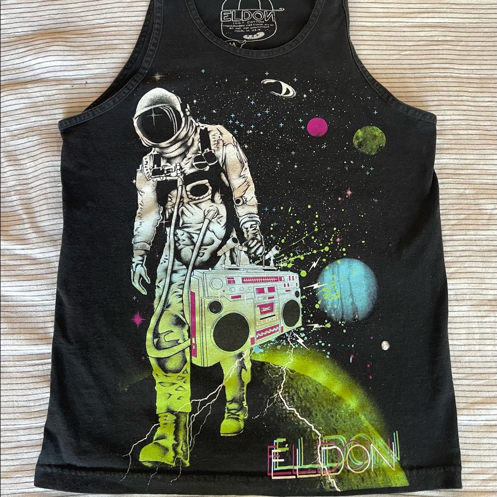 Black eldon space man tank top